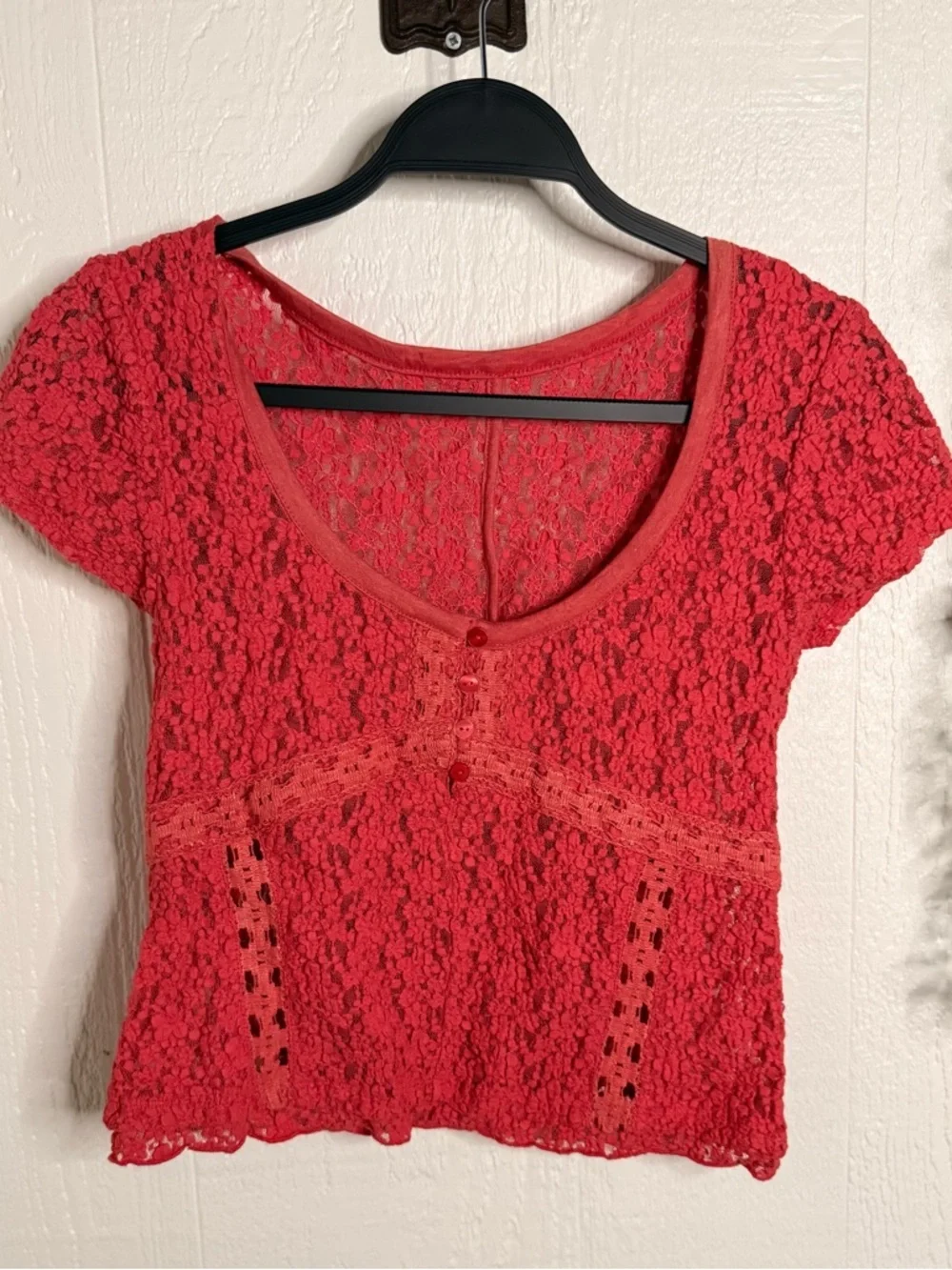 Free People‎ Claro Lace Tee NWOT aged coral